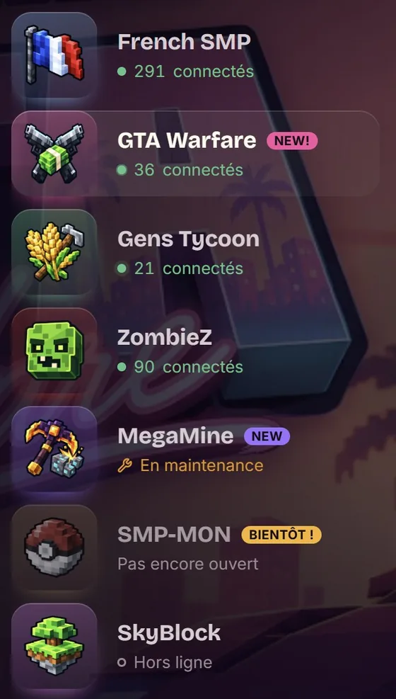La lista de juegos del launcher con el número de jugadores conectados